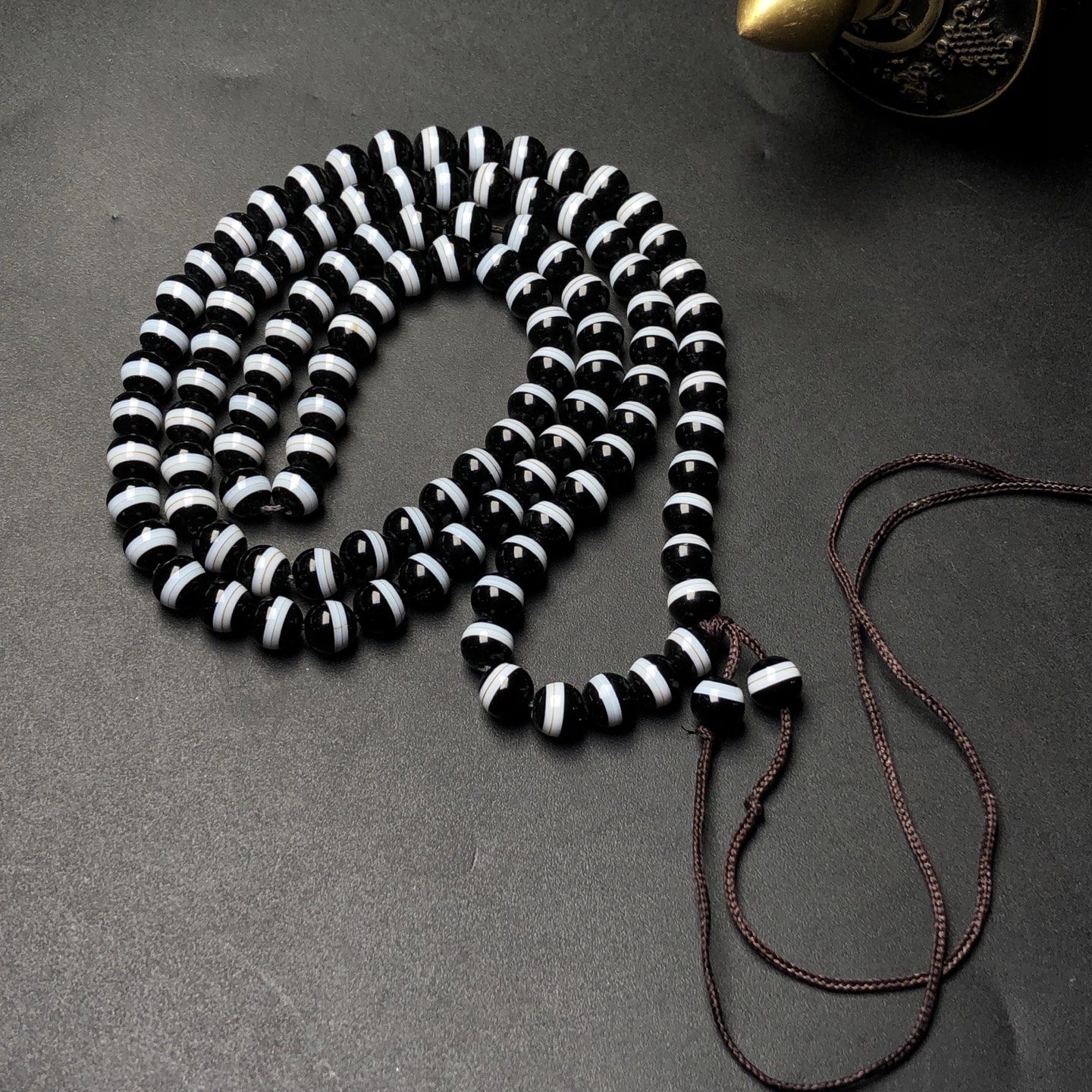 黑白玛瑙一线药师圆天珠多圈手链项链108颗佛念珠挂件饰品6mm