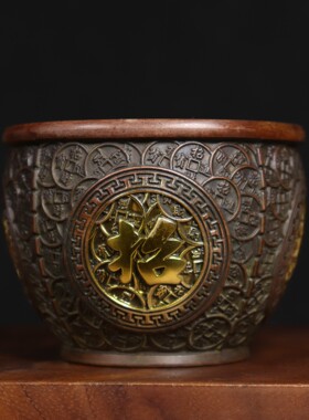 苏工黄铜财进宝金蟾缸聚宝盆线盘香炉居家室内茶道用品摆件9㎝