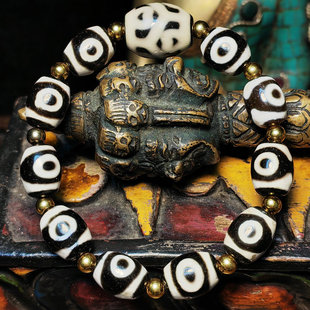 藏传天然页岩玛瑙虎纹虎牙天珠桶珠勒珠手串龟甲寿纹手链男女手饰