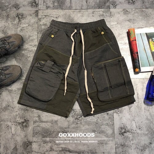 outdoor城市户外山系工装裤大口袋撞色铜扣吊绳潮人休闲五分裤子