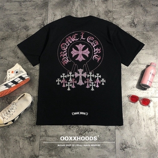 亮瞎眼炸街烫钻红白bling闪亮眼C位焦点个性 T恤 街头潮十字架短袖