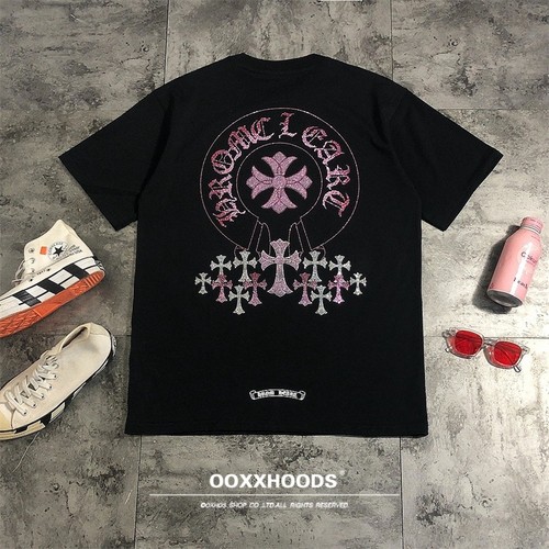 亮瞎眼炸街烫钻红白bling闪亮眼C位焦点个性街头潮十字架短袖T恤