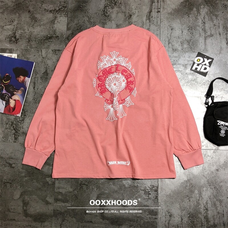 发泡印花工艺凹凸3d质感草莓奶昔配色红圈马蹄十字架字母长袖t恤