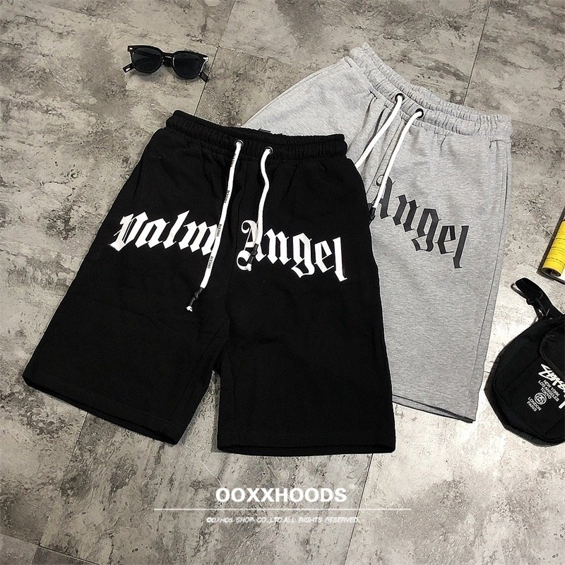 赶紧上车经典黑灰色裤裆字母印花纯棉毛圈弹力腰围个性欧美五分裤