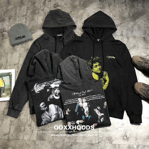 欧美几何宗教抽象人物做旧潮卫衣