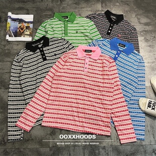 注重细节海军十字架logo横条纹斯文青春年青人宽松落肩polo长袖