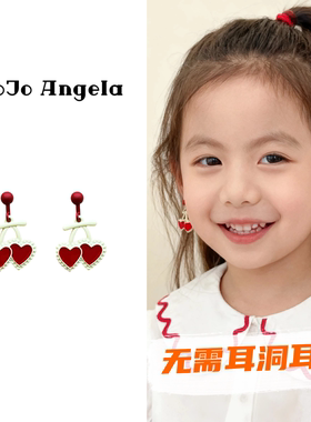 JOJO儿童无需耳洞螺旋耳夹红色花朵耳饰硅胶垫无痛免打孔耳环耳钉