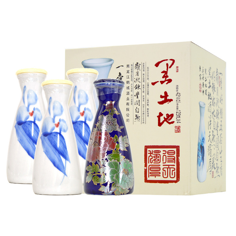 黑土地酒一壶饮42度浓香型白酒125ml*4瓶礼盒装东北特产纯粮小酒