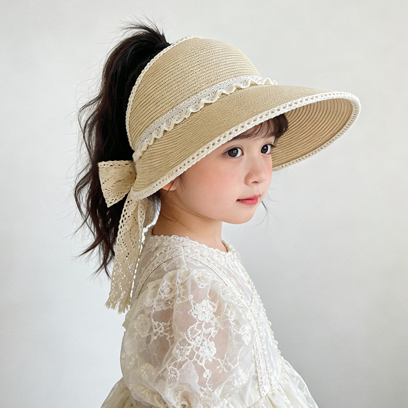 儿童防晒帽女童夏季薄款空顶遮阳帽女孩大帽檐草帽太阳帽宝宝帽子