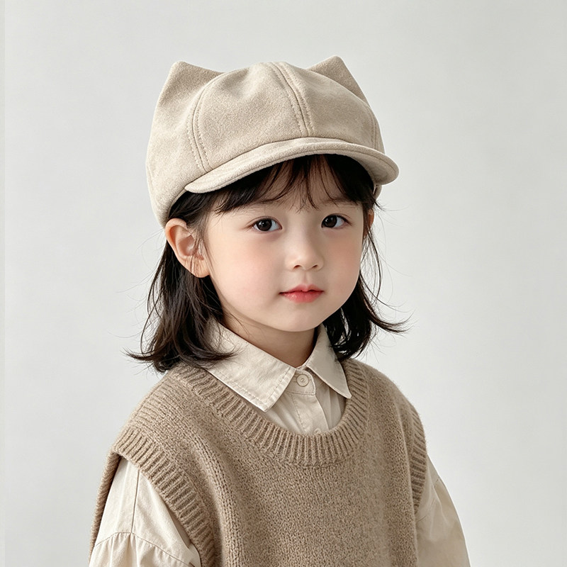 儿童帽子春秋贝雷帽女童鸭舌帽可爱英伦八角帽男童宝宝小孩画家帽