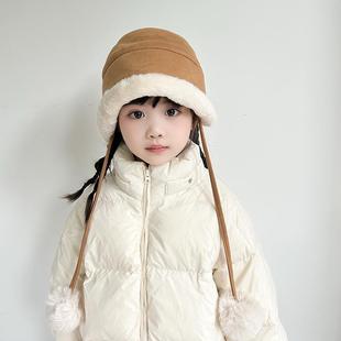 儿童帽子秋冬季渔夫帽男童女童可爱超萌宝宝盆帽加厚保暖羊羔绒帽