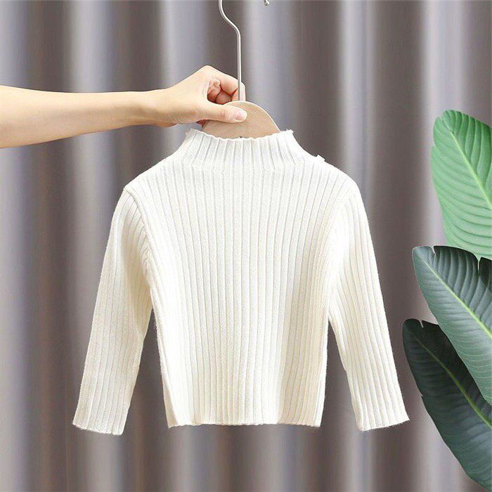 全棉儿童纯色毛衣2026春季新款半高领打底衫男女宝宝针织衫套头长