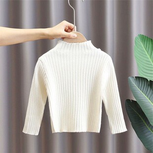 男女宝宝针织衫 半高领打底衫 套头长 新款 全棉儿童纯色毛衣2026春季