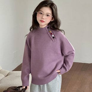 全棉女童毛衣2025新款一体绒儿童针织衫洋气秋装上衣童装秋冬款打