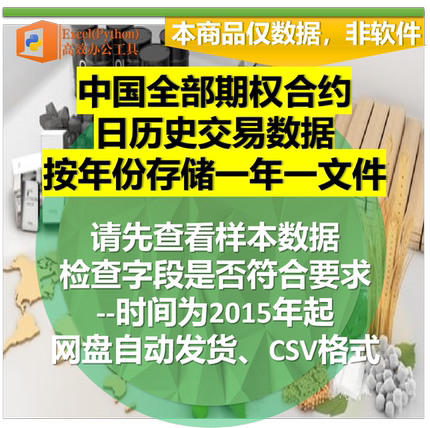 中国全部期权合约日历史交易数据2015年起至今csv格式自动发货