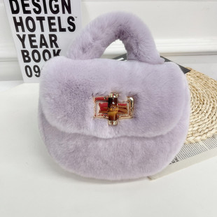 獭兔毛竹节马鞍包新款 复古女秋冬皮草包高级感斜挎百搭毛毛手提包