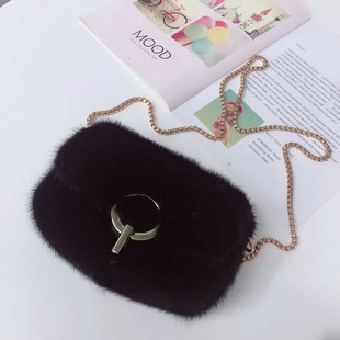 新款 潮流女士迷你小猪包 水貂毛信封皮草包包单肩斜挎链条真毛时尚