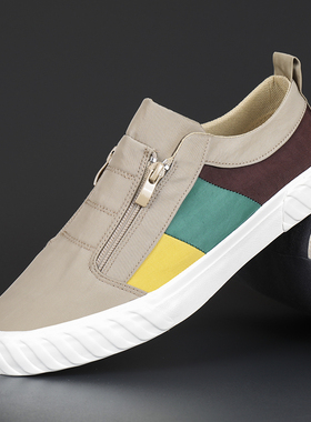 20857闪步男士新款百搭透气春夏秋季休闲一脚蹬懒人学生帆布潮鞋