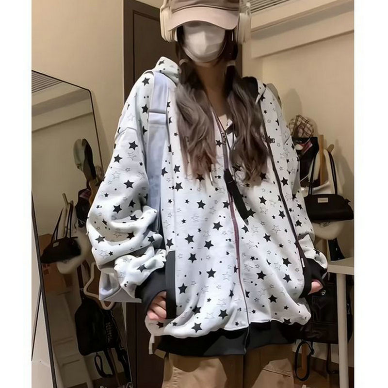 春秋连帽拉链开衫印花薄款200斤女士卫衣初秋加肥加大码300斤上衣