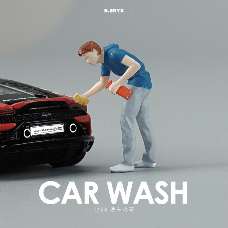 1:64仿真洗车工人物模型彩色迷你树脂小人车模周边造景道具小摆件