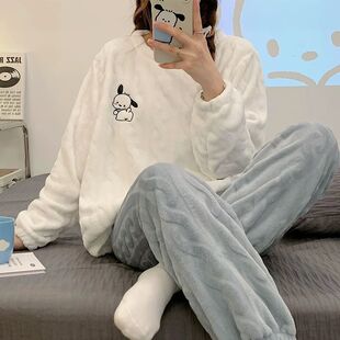秋冬珊瑚绒睡衣女加厚长袖法兰绒家居服套装韩版甜美可爱两件套