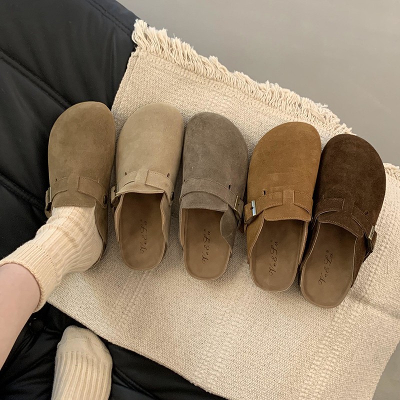 真皮内增高软木勃肯鞋女厚底春秋冬季新款森系复古博肯鞋包头半拖