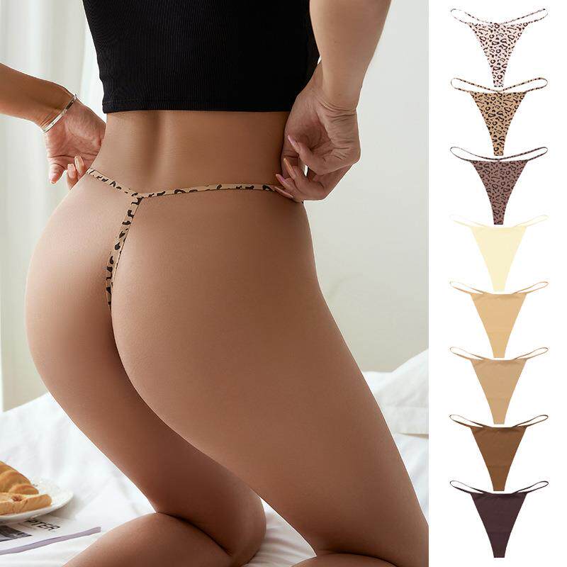 Low Waist Sexy T Pants Seamless Ice Silk Plus Size Pure Desire One Rope Panties Animal Print Sports Quick Dry Thong Women
