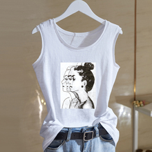 白色纯棉吊带背心女外穿夏季无袖t恤圆领印花宽松上衣内搭打底衫