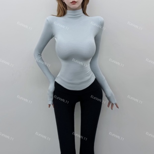 质感加薄绒！本期醉爱半高领基础款显瘦打底衫女修身长袖上衣秋冬