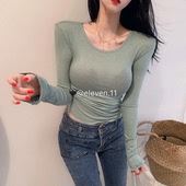 长袖 微透薄款 T恤秋冬INS博主同款 美好曲线 韩国热销女装 性感短款