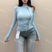 上衣紧身T恤打底衫 谁穿谁爱 设计感掐腰飘带性感长袖 秋冬内搭ins