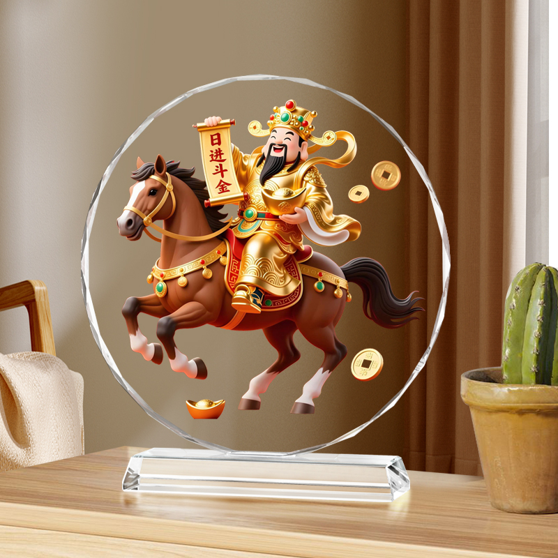 马年招财马财神爷水晶摆件开业