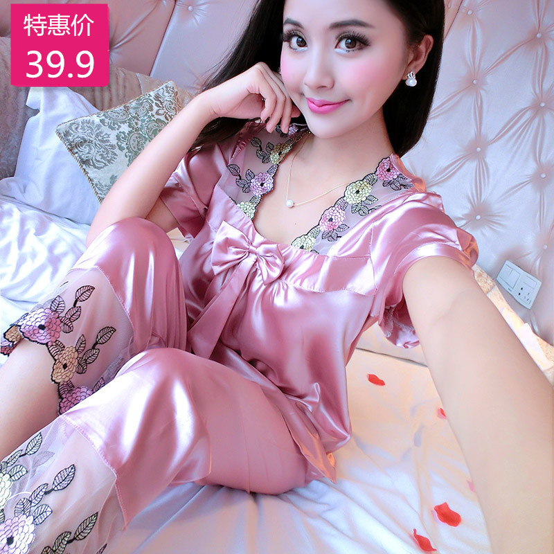 女裝2018新款夏睡衣 套裝可外穿冰絲綢純棉春夏裝可愛時尚夏天款