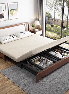 实木沙发床多功能折叠两用小户型棉麻布艺沙发床办公室双人