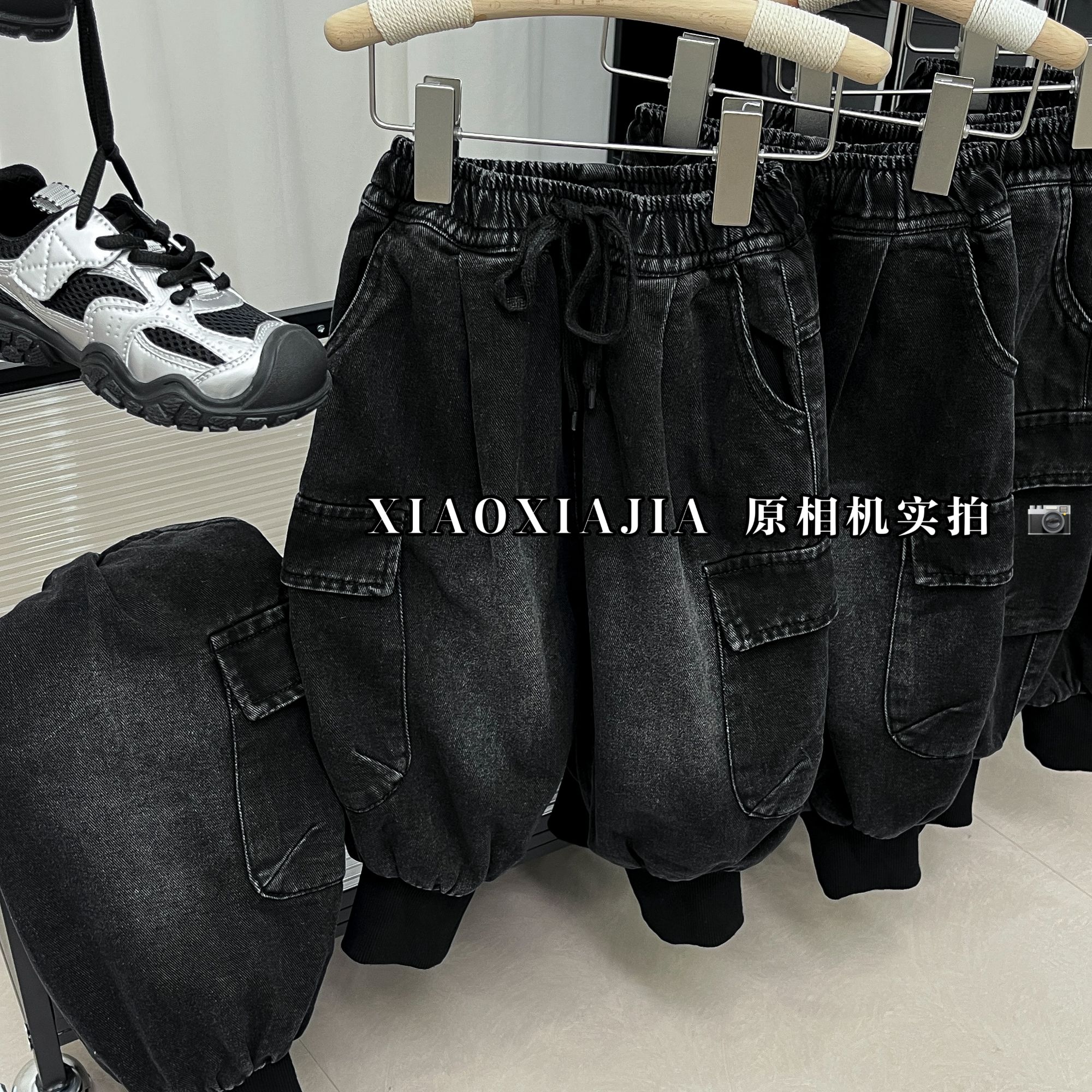 5054牛仔裤男童儿童百搭时尚韩版纯色长裤加绒双口袋中大童休闲裤