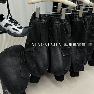 加绒双口袋中大童休闲裤 5054牛仔裤 纯色长裤 韩版 男童儿童百搭时尚