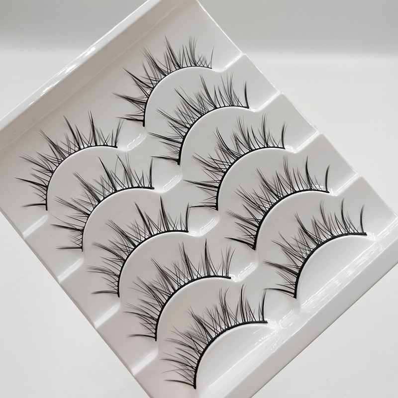 免胶水送胶条稀疏交叉假睫毛簇簇网状学生睫毛浓密夸张纤长上睫毛