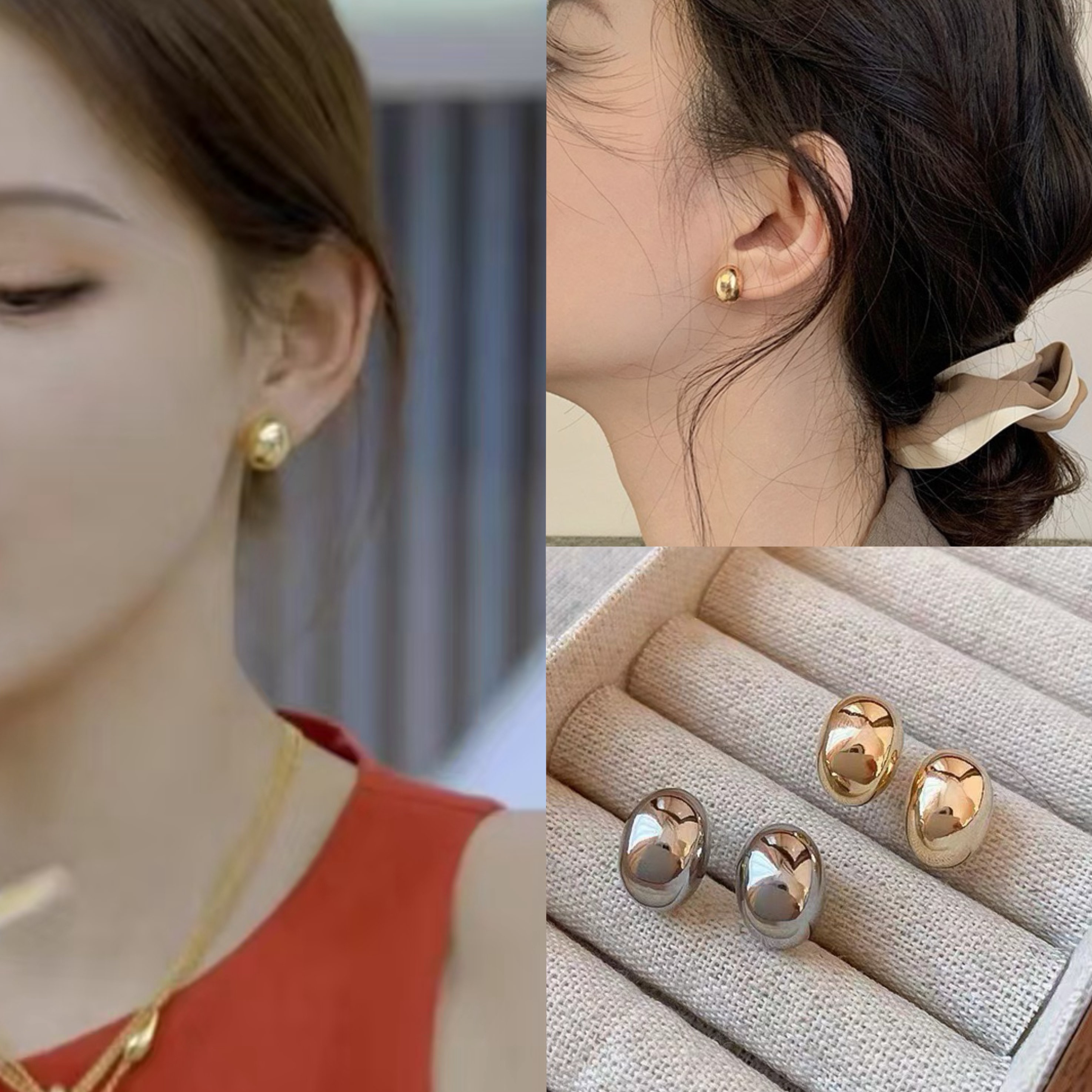 张予曦同款金色豆豆耳钉女法式金属冷淡风耳环银色球球几何耳饰品
