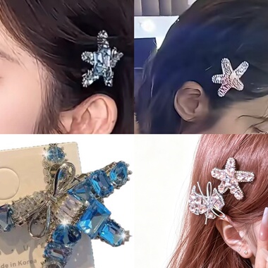浪姐唐艺昕同款蓝色水钻星星发夹女小众刘海侧边夹网红海星鸭嘴夹