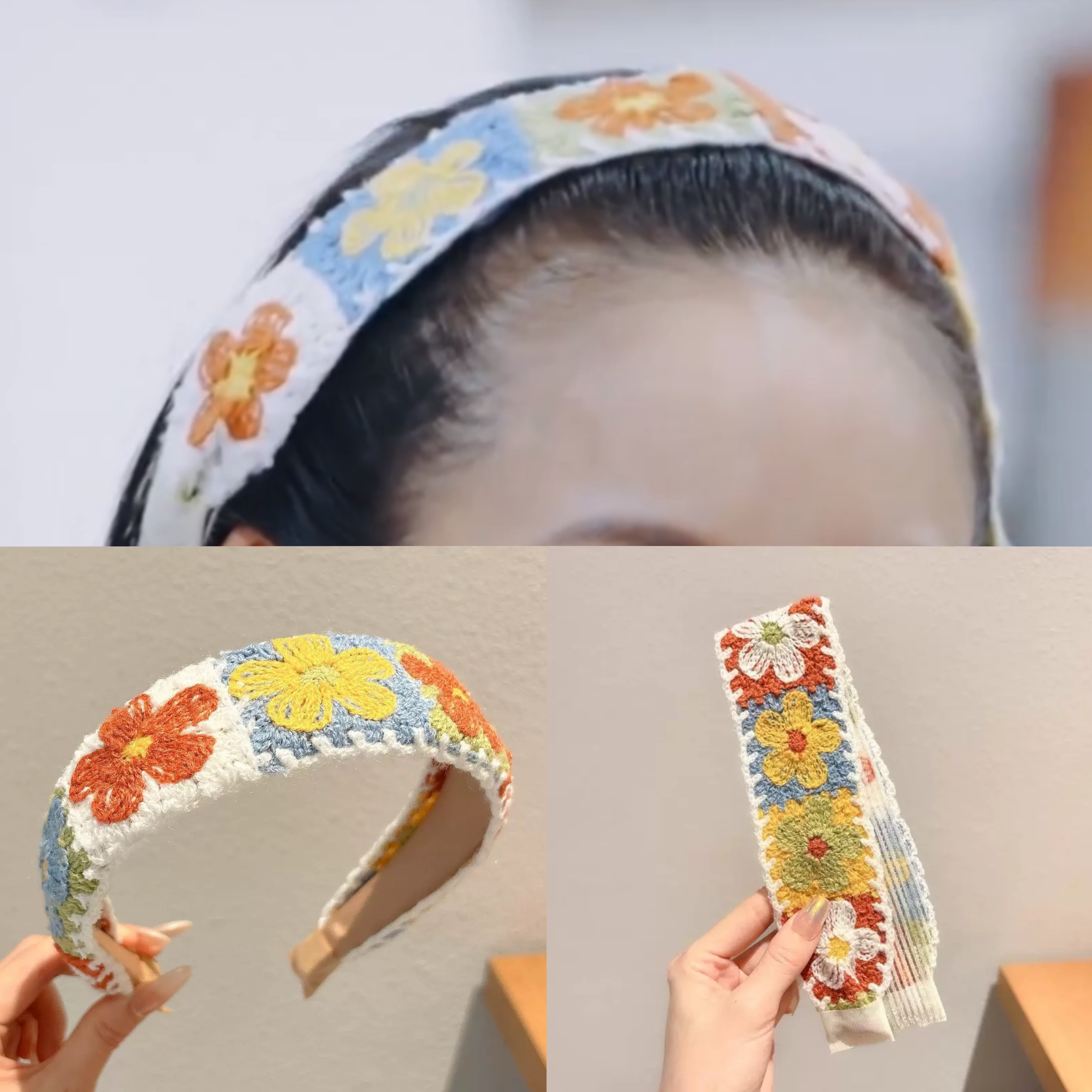林依晨同款发箍女清新针织花朵发贴民族风绣花头箍碎发宽边发卡子