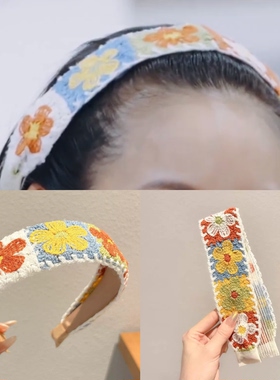 林依晨同款发箍女清新针织花朵发贴民族风绣花头箍碎发宽边发卡子