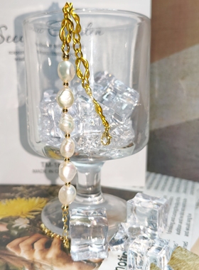 野性诗行 天然淡水巴洛克珍珠手链14k包金 中性小众百搭轻奢 H023