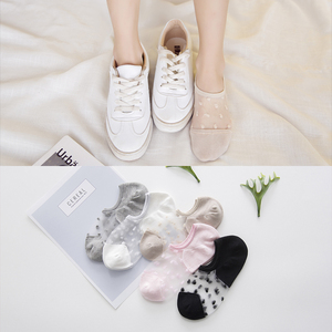 夏天袜子女 夏季短袜 薄款透明学生水晶丝超薄船袜防勾丝日系圆点