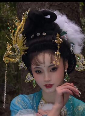 翠影汉服头饰重工款式凤凰发冠侧凤左右通用通用武则天同款