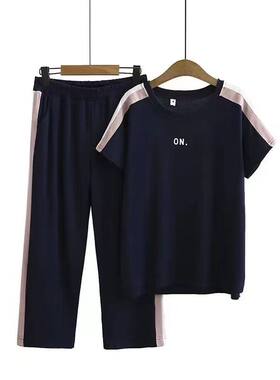 中年妈妈夏季冰丝短袖运动套装