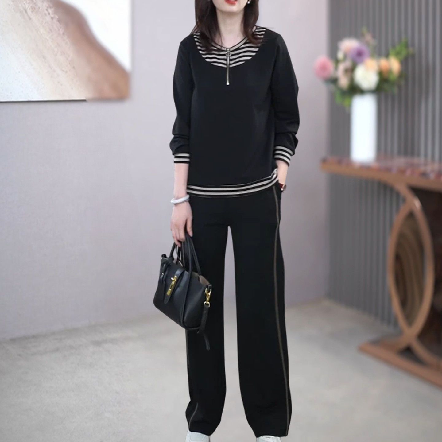 大码女装韩系早秋穿搭休闲套装女胖妹妹显瘦运动服长袖上衣两件套