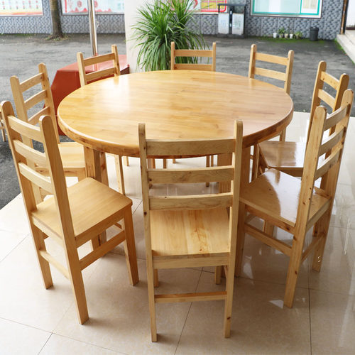 实木圆桌椅餐桌椅组合饭店家用餐桌原木餐馆老式饭桌新中式圆桌面