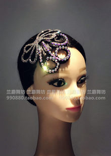 摩登舞拉丁舞成人儿童假刘海卷镶钻假发前额饰品舞蹈头饰发帖