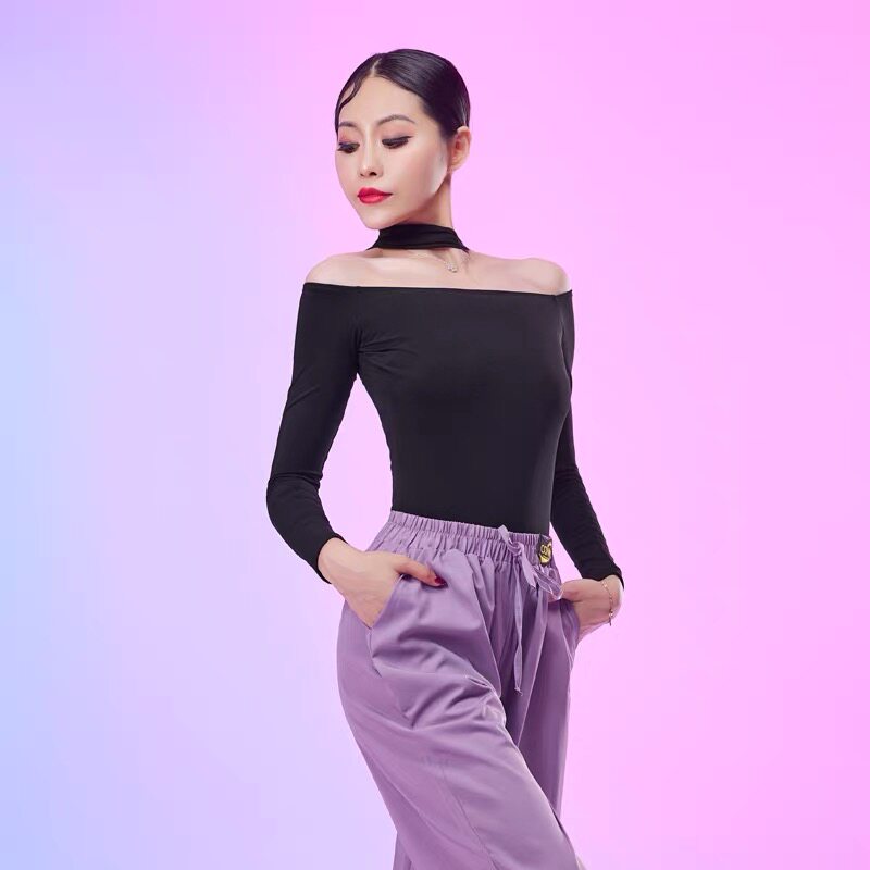 舞服基础款长袖拉丁舞练功服修身显瘦教师款摩登上衣秋冬成人