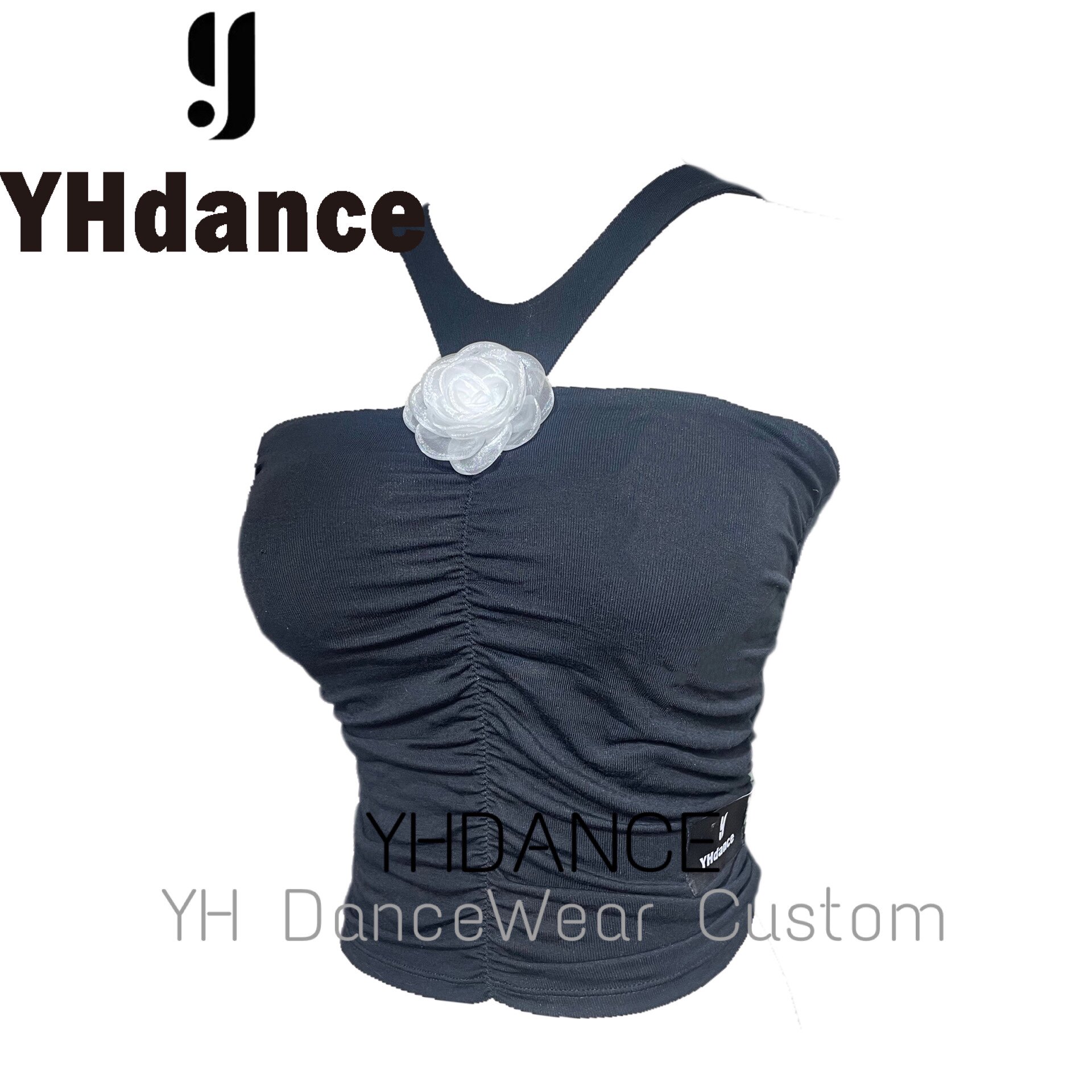 YHDANCE拉丁舞摩登美背上衣带胸垫小香风花朵练舞百搭教课女C95